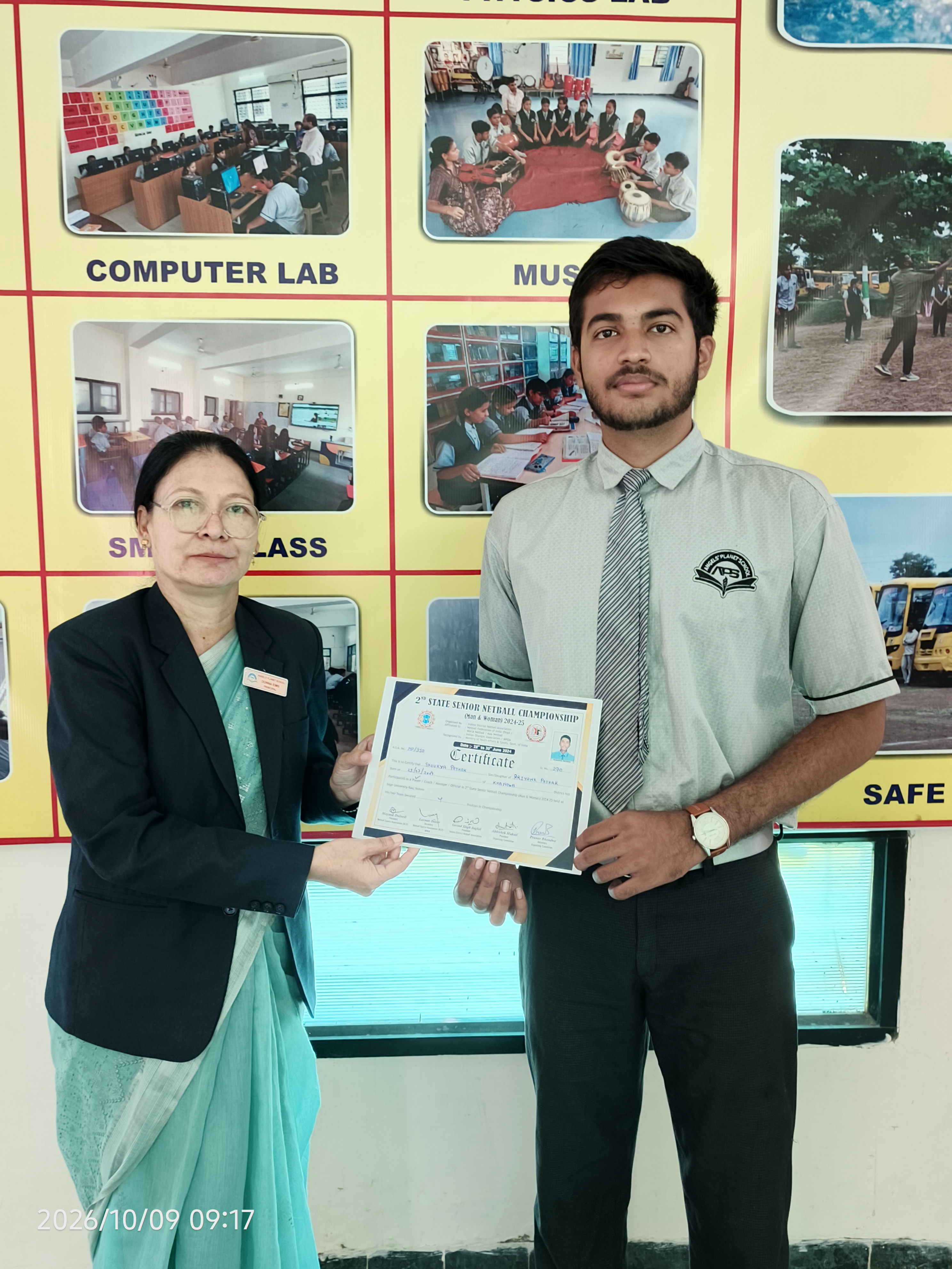 Student receiving an award at school