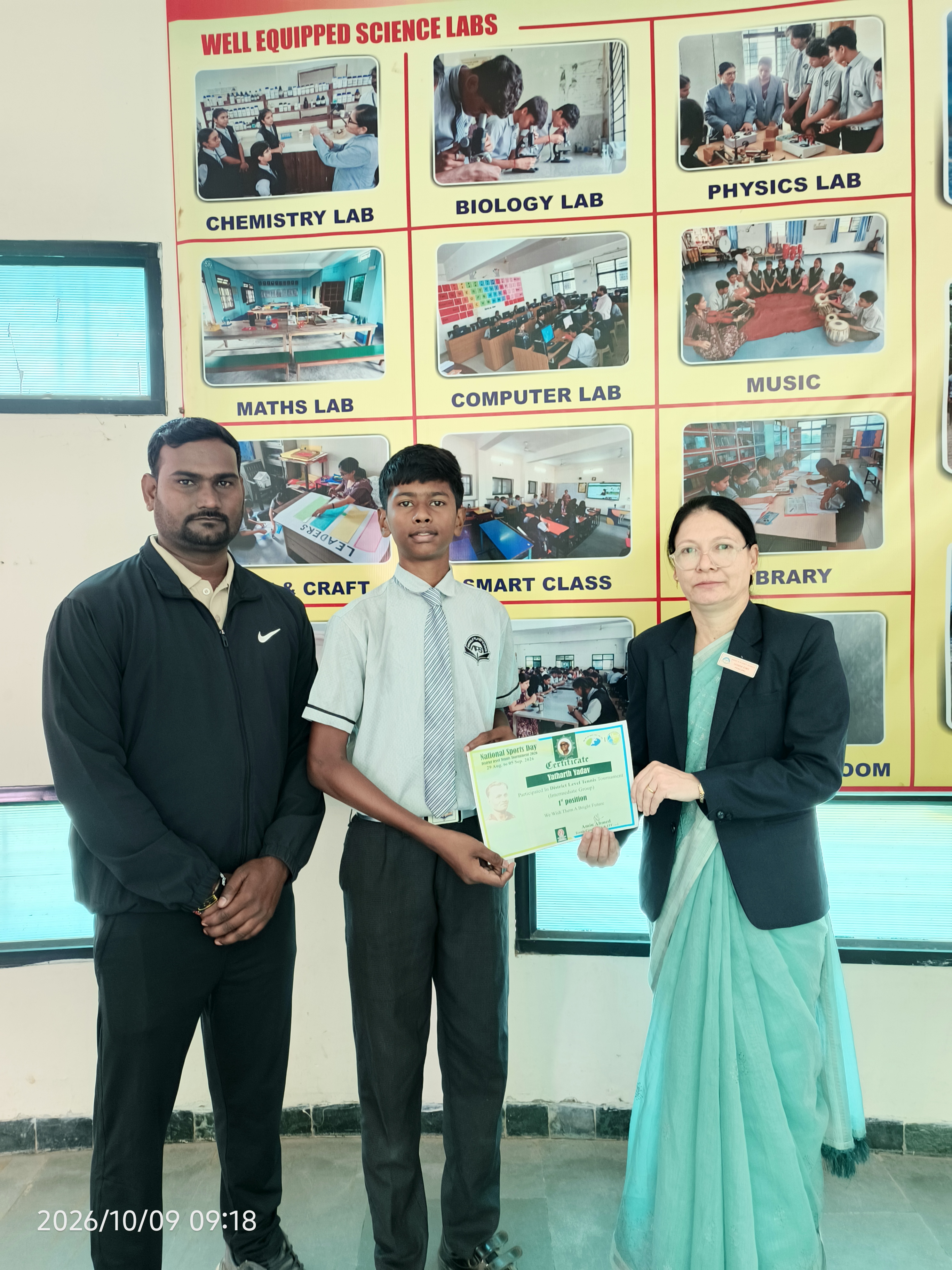 Student being recognized for a competition